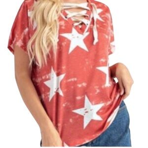 NWT! Red Star Lace-Up Top